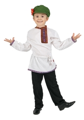 Русские народные костюмы - Белая детская льняная косоворотка