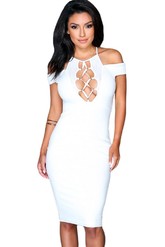 Клубные платья - Белое платье со шнуровкой на груди