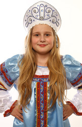 Русские народные костюмы - Белый кокошник Девичий в серебре с синим