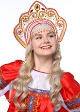 Русские народные костюмы - Белый кокошник Фантазия с красной тесьмой