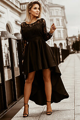Клубные платья - Черное атласное платье с длинными рукавами