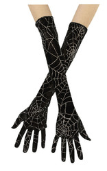 Перчатки и боа - Черные с серебряной паутиной