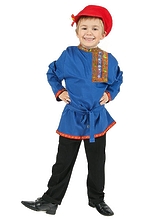 Национальные костюмы - Детская льняная синяя косоворотка