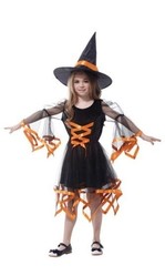 Нечистая сила - Детский костюм ведьмочки оранжевый