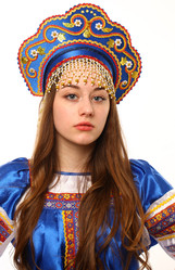 Русские народные костюмы - Детский синий кокошник Купола