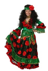 Национальные - Детский зеленый костюм цыганки