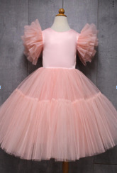 Платья для девочек - Детское пышное платье с бантиком персиковое