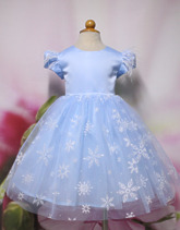 Детские костюмы - Детское пышное платье снежинки голубое