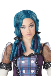 Куклы - Голубой парик куклы с бантиками