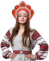 Русские народные костюмы - Кокошник Фантазия красно-золотой