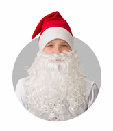 Праздничные костюмы - Колпак Новогодний красный с бородой плюш