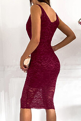 Клубные платья - Красное кружевное облегающее миди-платье
