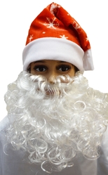 Дед Мороз и Снегурочка - Красный плюшевый колпак с бородой