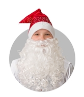 Новогодние костюмы - Красный сатиновый колпак с бородой