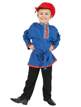 Детские костюмы - Льняная косоворотка синего цвета