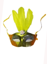 Карнавальные маски - Маска Богиня оранжевая с желтым пером