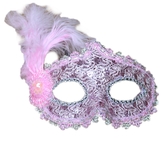 Карнавальные маски - Розовая маска с пером