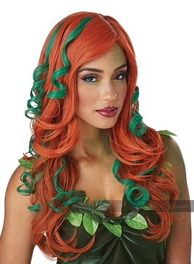 Рыжий парик с зелеными прядями