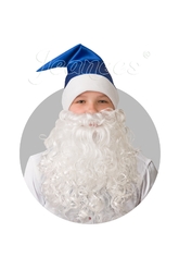 Костюмы на Новый год - Синий сатиновый колпак с бородой