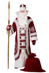 Дед Мороз и Снегурочка - Взрослый костюм Деда Мороза бордовый