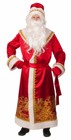 Взрослый костюм Деда Мороза с золотым принтом