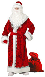 Дед Мороз и Снегурочка - Взрослый красный велюровый костюм Деда Мороза