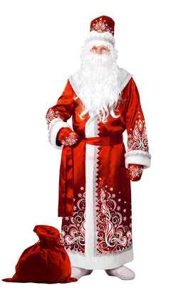 Взрослый сатиновый красный костюм Деда Мороза