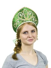 Русские народные костюмы - Зеленый кокошник Девичий